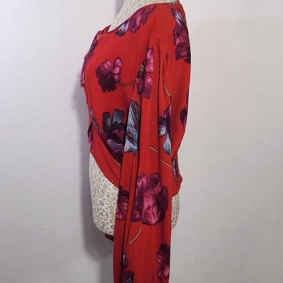 Band of The Free Crop Top Floral Scallop Tie Front Long Sleeve Smocked Size L - Picture 8 of 12